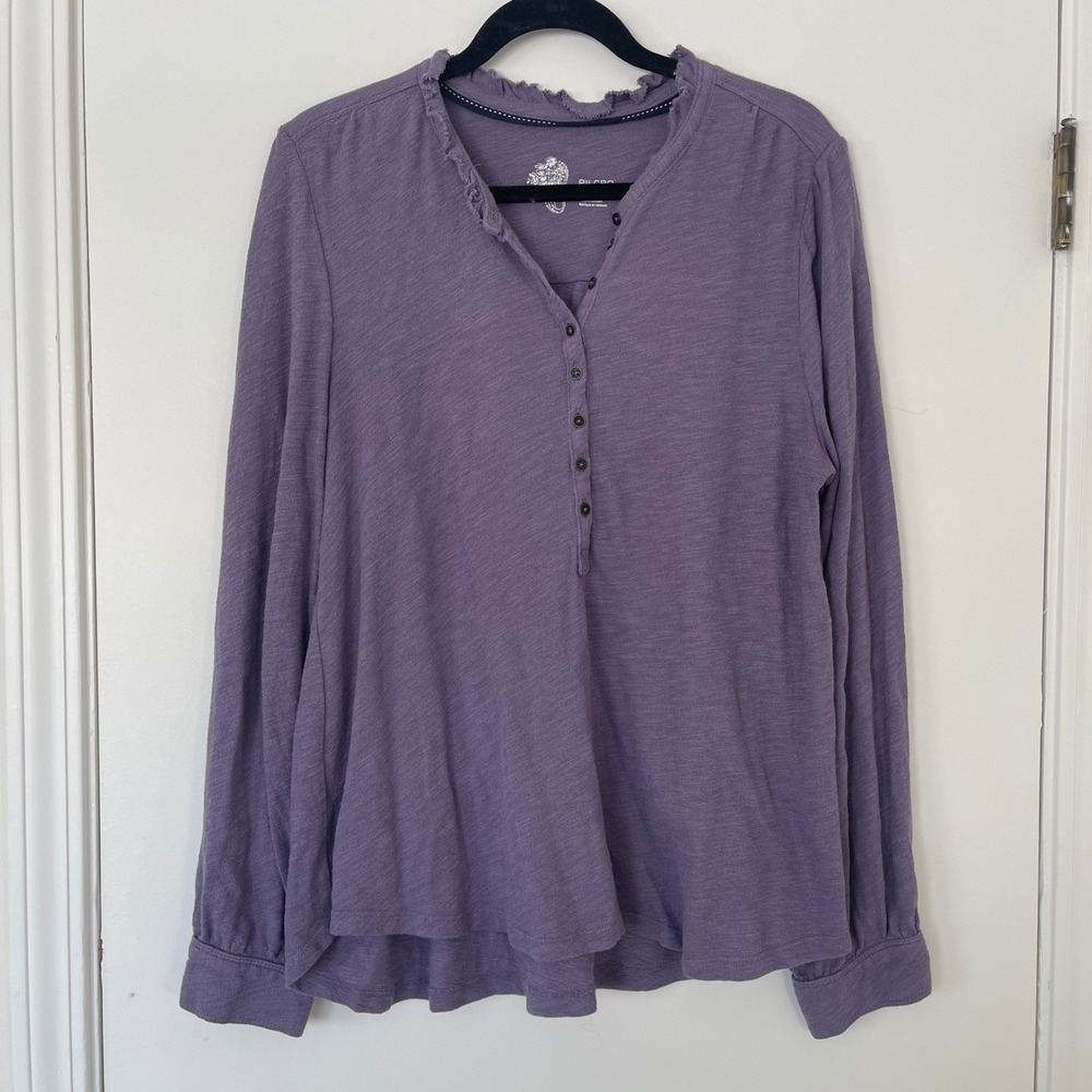 Anthropologie Pilcro Purple Ruffled Henley Top Women's Size XL‎